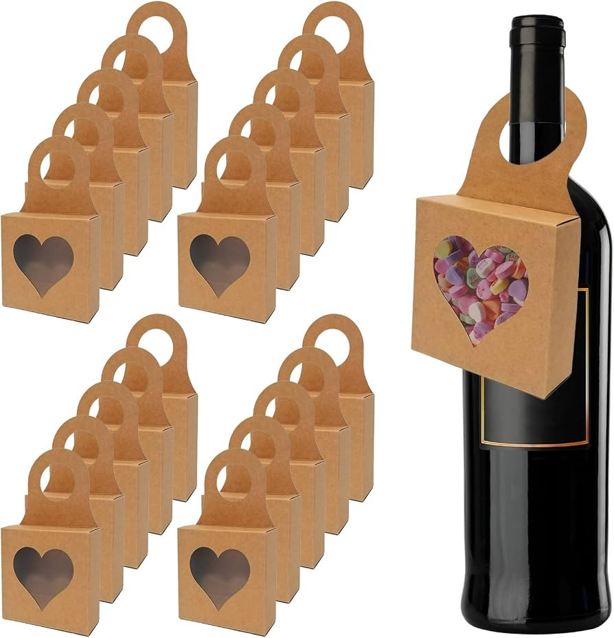 Mokylor 25PCS Kraft Paper Wine Bottle Box with Heart Shape Window, Hanging Foldable Gift Boxes Wi... | Amazon (US)