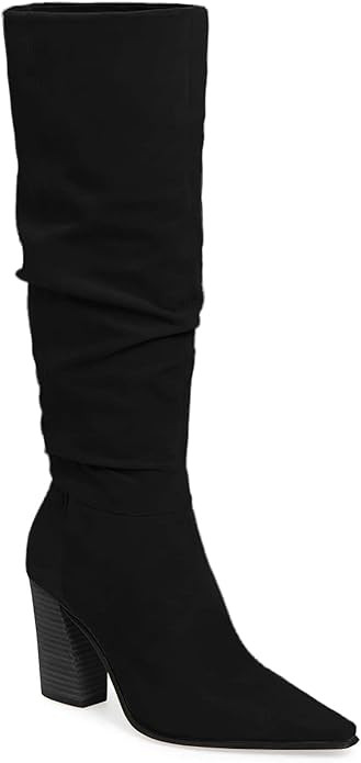 PiePieBuy Womens Faux Suede Knee High Boots Pointed Toe High Chunky Heel Side Zipper Booties | Amazon (US)