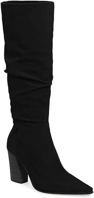 PiePieBuy Womens Faux Suede Wide Calf Knee High Boots High Chunky Heel Side Zipper Booties | Amazon (US)