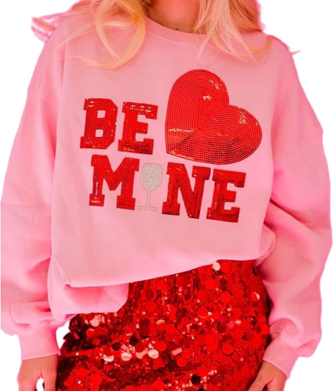 DSORVICD Women Valentine Sequin Sweatshirts Cute Heart Oversized Long Sleeve Crew Neck Pullover Y... | Amazon (US)