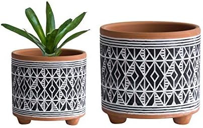 Set of 2 Planter Pots, 4.4 Inch & 6.4 Inch, Diamond Pattern Ceramic Plants Pot with Drainage Hole... | Amazon (US)