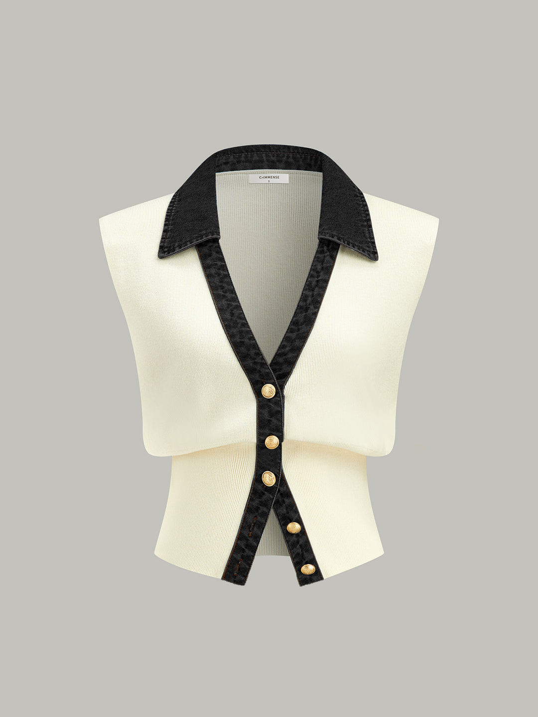 Denim Trim Metal Button Knit Vest | Commense