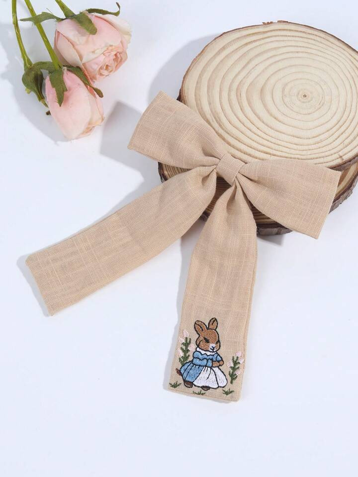1pc Linen Fabric Hair Bow Clips For Toddlers Girls,Cute Bunny Embroidery Hair Bows,Pastoral Style Hair Barrettes,Alligator Clips With Two Tails,Kids Teens Hair Accessories,Suitable Daily Life, For Christmas | SHEIN