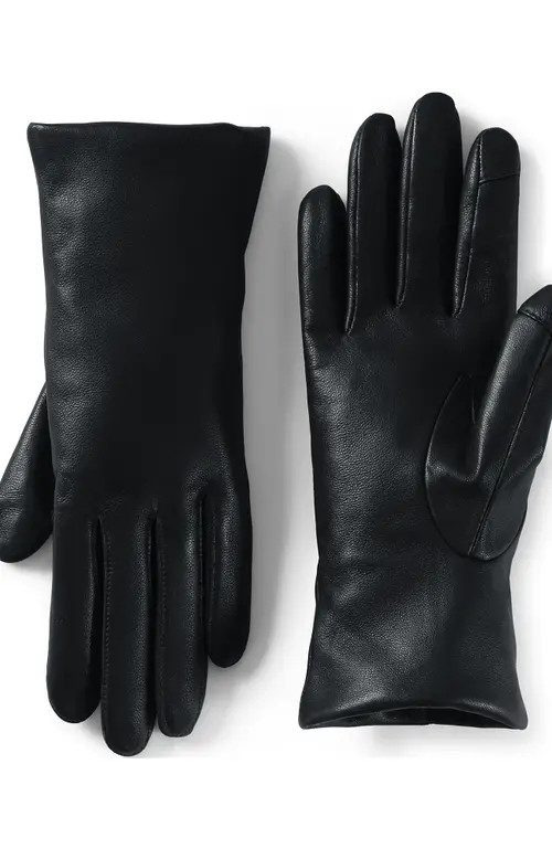 Lands' End EZ Touch Screen Cashmere Lined Leather Gloves in Black at Nordstrom, Size Large | Nordstrom