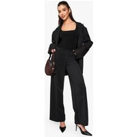 Womens Scuba Pintuck Straight Leg Trouser - Black - 10 | boohoo (US & Canada)