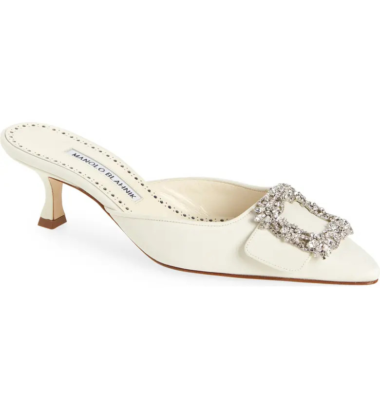 Manolo Blahnik Maysale Crystal Buckle Pointed Toe Mule | Nordstrom | Nordstrom