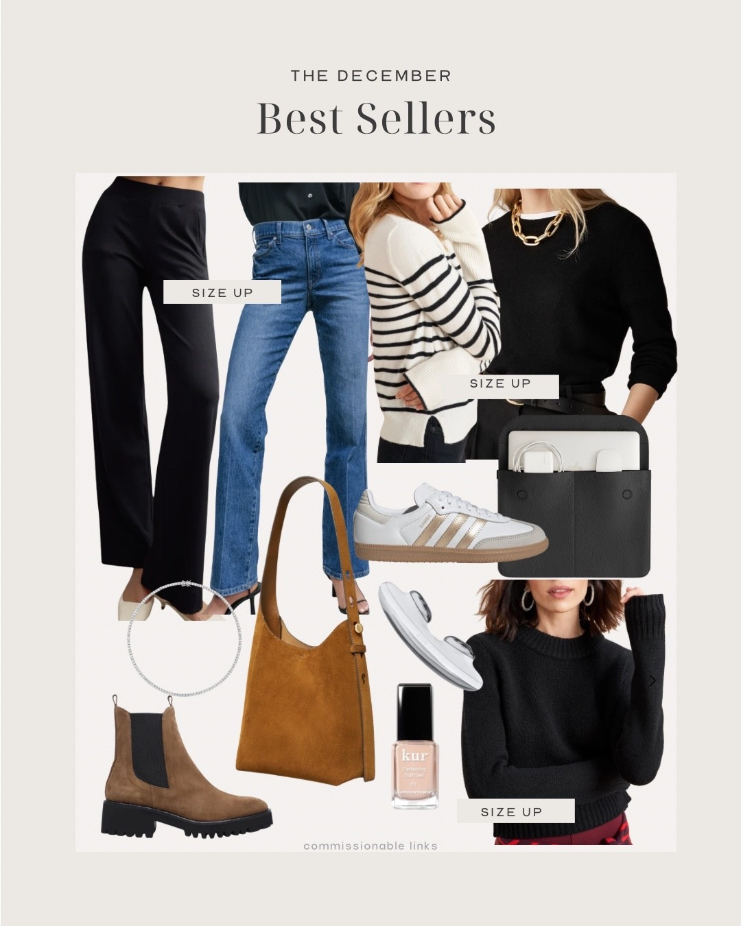 December’s bestsellers!
Knit pants great for a travel outfit
Long line jeans 
Cashmere sweaters
Suede bucket bag
Sneakers
Winter boots
Tennis necklace
Nail polish
Laptop case
Striped sweater 

#LTKSeasonal