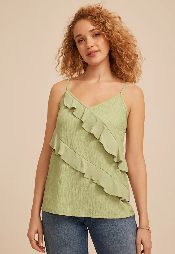 Ruffle Front Textured Cami Top | Maurices