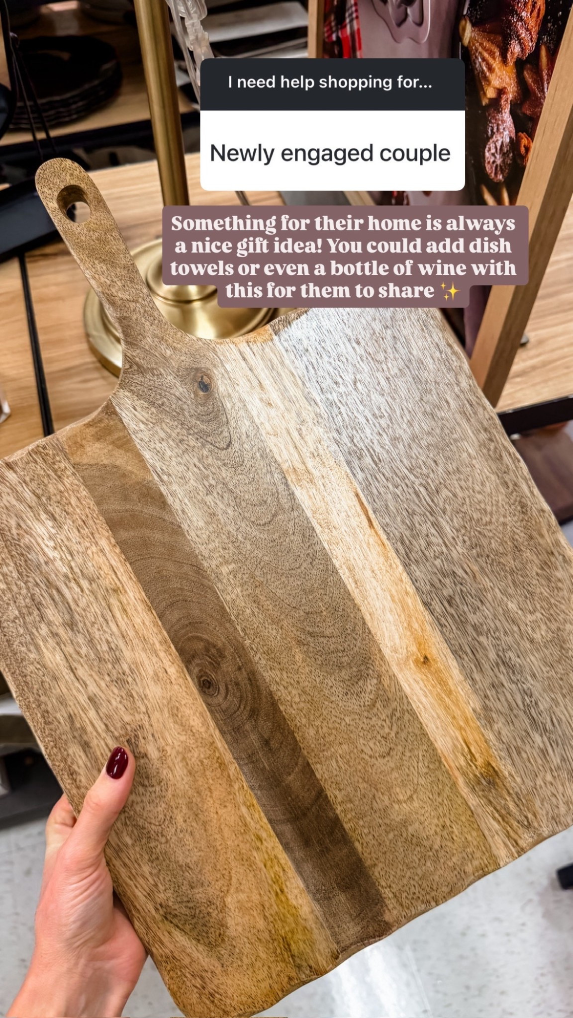 I can’t get over this Target find! This wood serving board/charcuterie board would be a great gift for a newly engaged couple for their future home or newly weds! This could even used for decor in their kitchen!

Loverly Grey, Target, newly engaged gifts, newly wed gifts, gifts under $30, charcuterie board, serving board 

#LTKHome #LTKFindsUnder50 #LTKGiftGuide