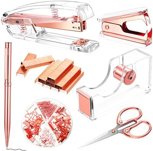 Office Supplies Set Desk Accessory Kit, Acrylic Stapler Set Staple Remover, Tape Dispenser, Binder C | Amazon (US)