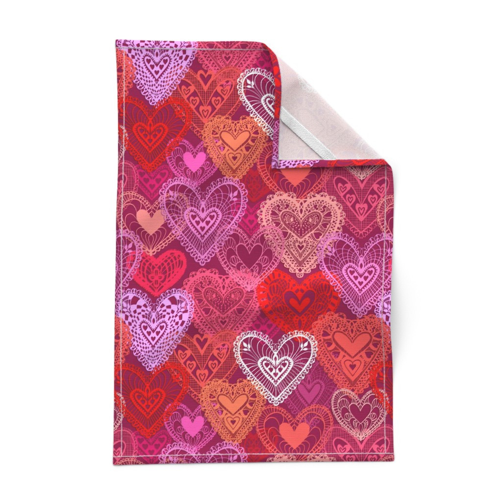 Tea Towel in Paper Hearts | Spoonflower