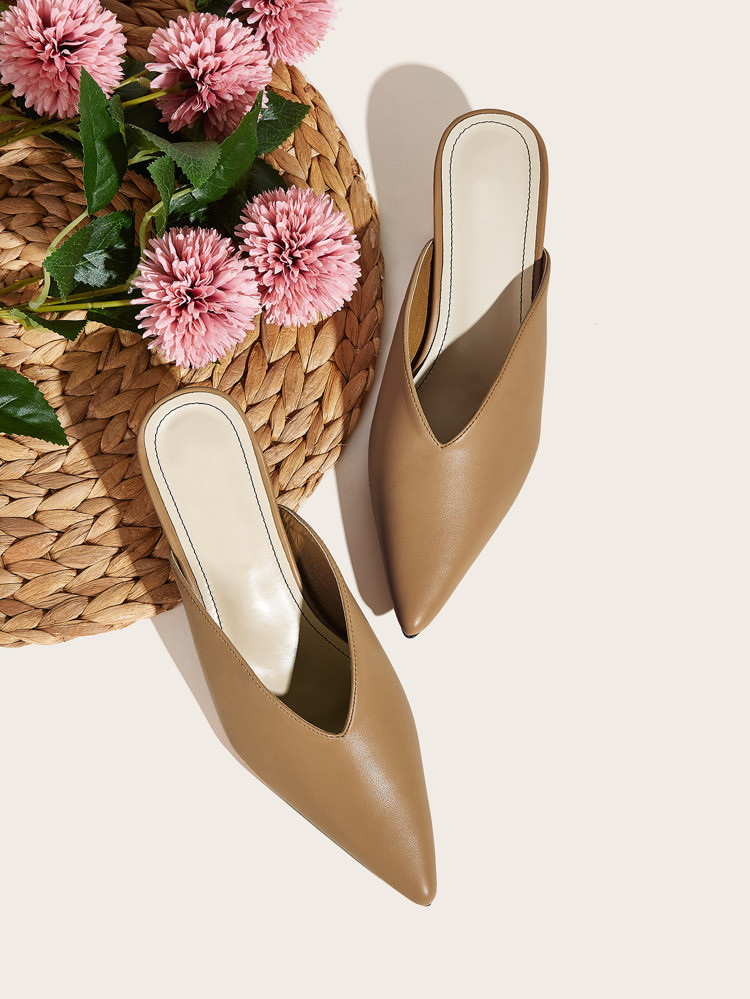 Point Toe Chunky Heeled Mules | SHEIN