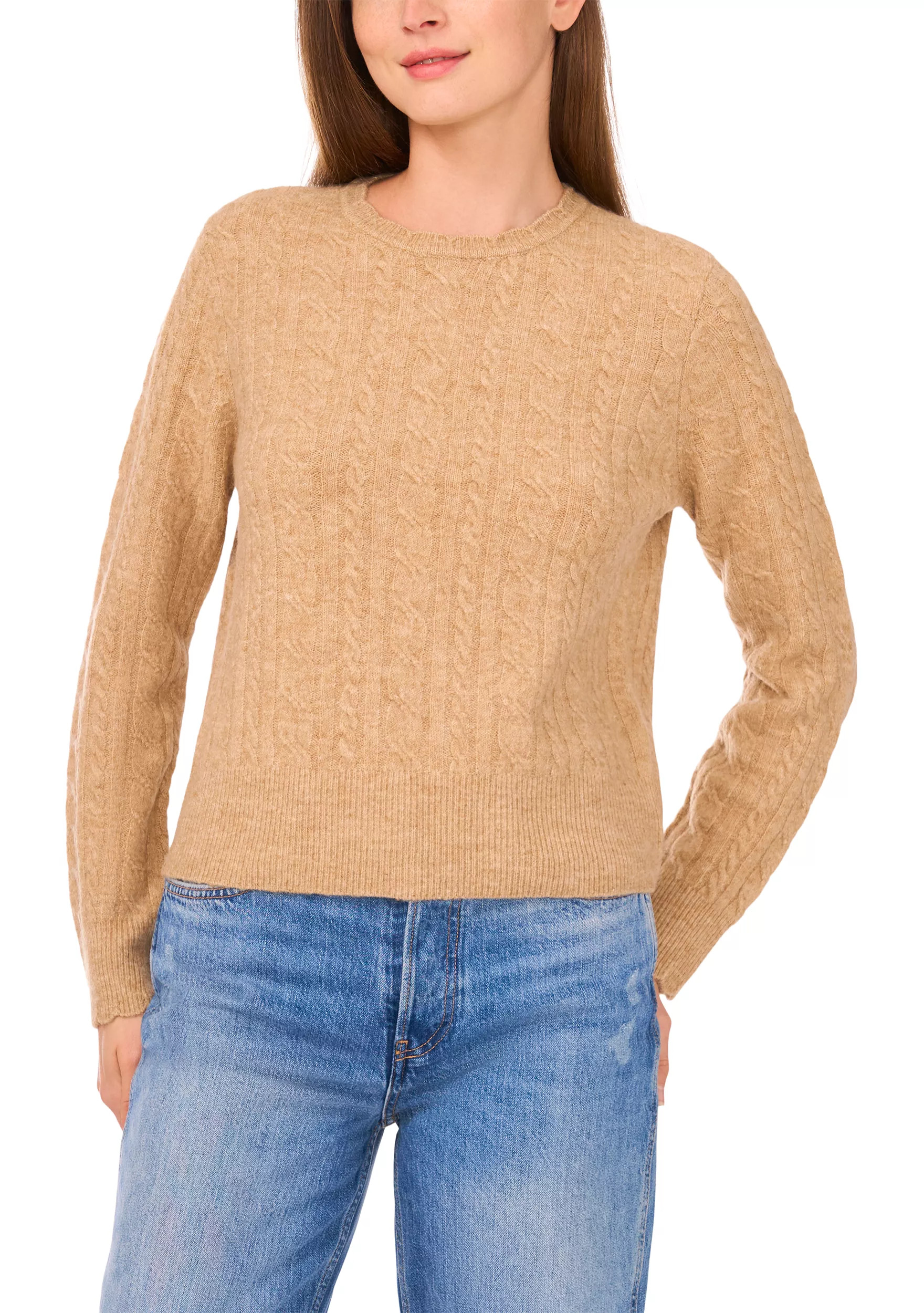 Women's Long Sleeve Scallop Trim Cable Knit Sweater | Belk