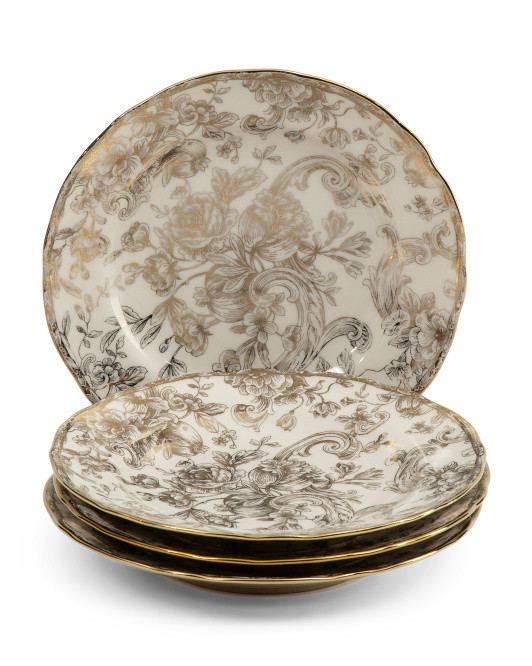 Set Of 4 Hawthorne Salad Plates With Gold Tone Border | TJ Maxx