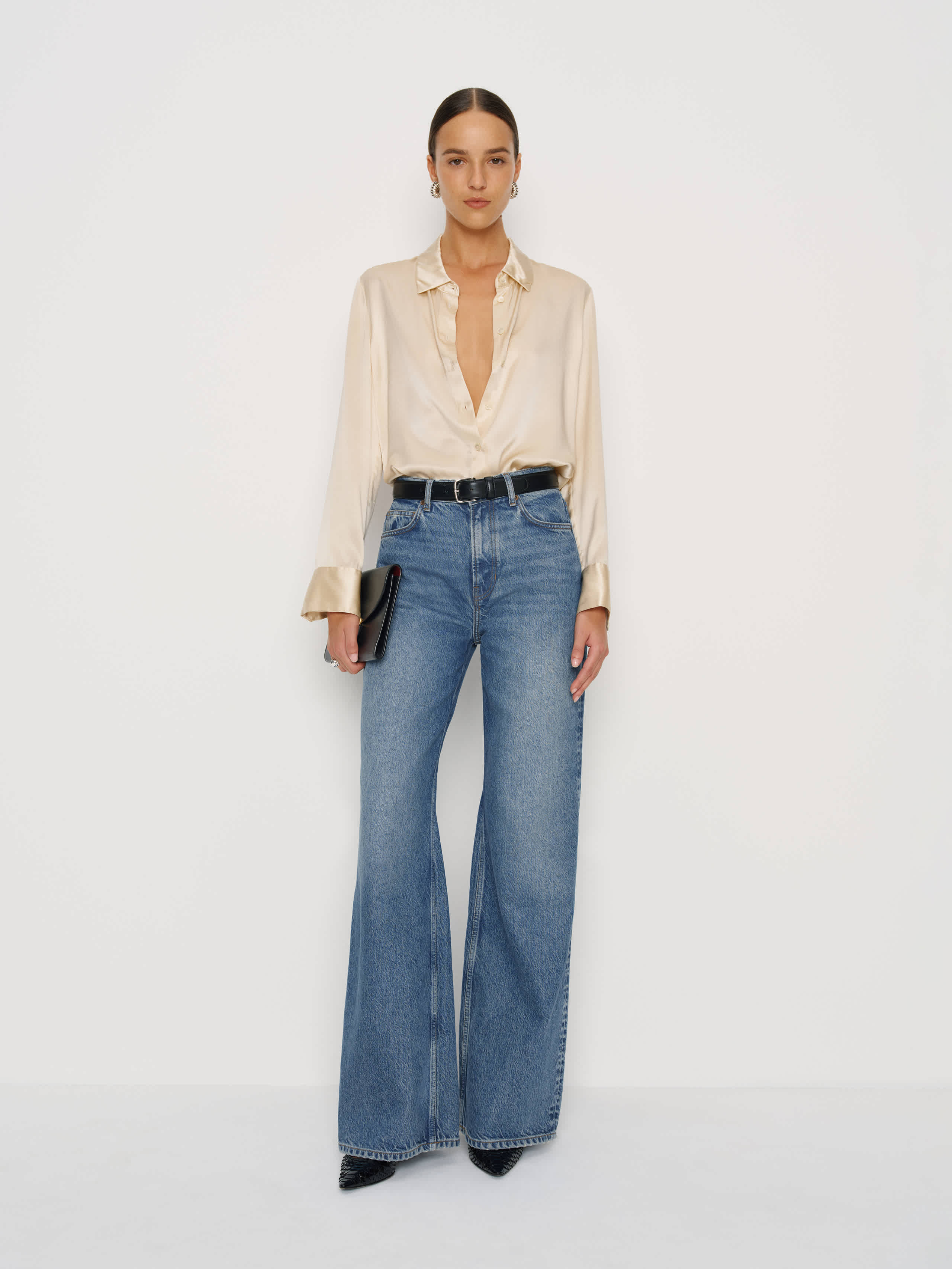 Reformation Cary High Rise Slouchy Wide Leg Long Jeans Blue 27L | Reformation (Global)