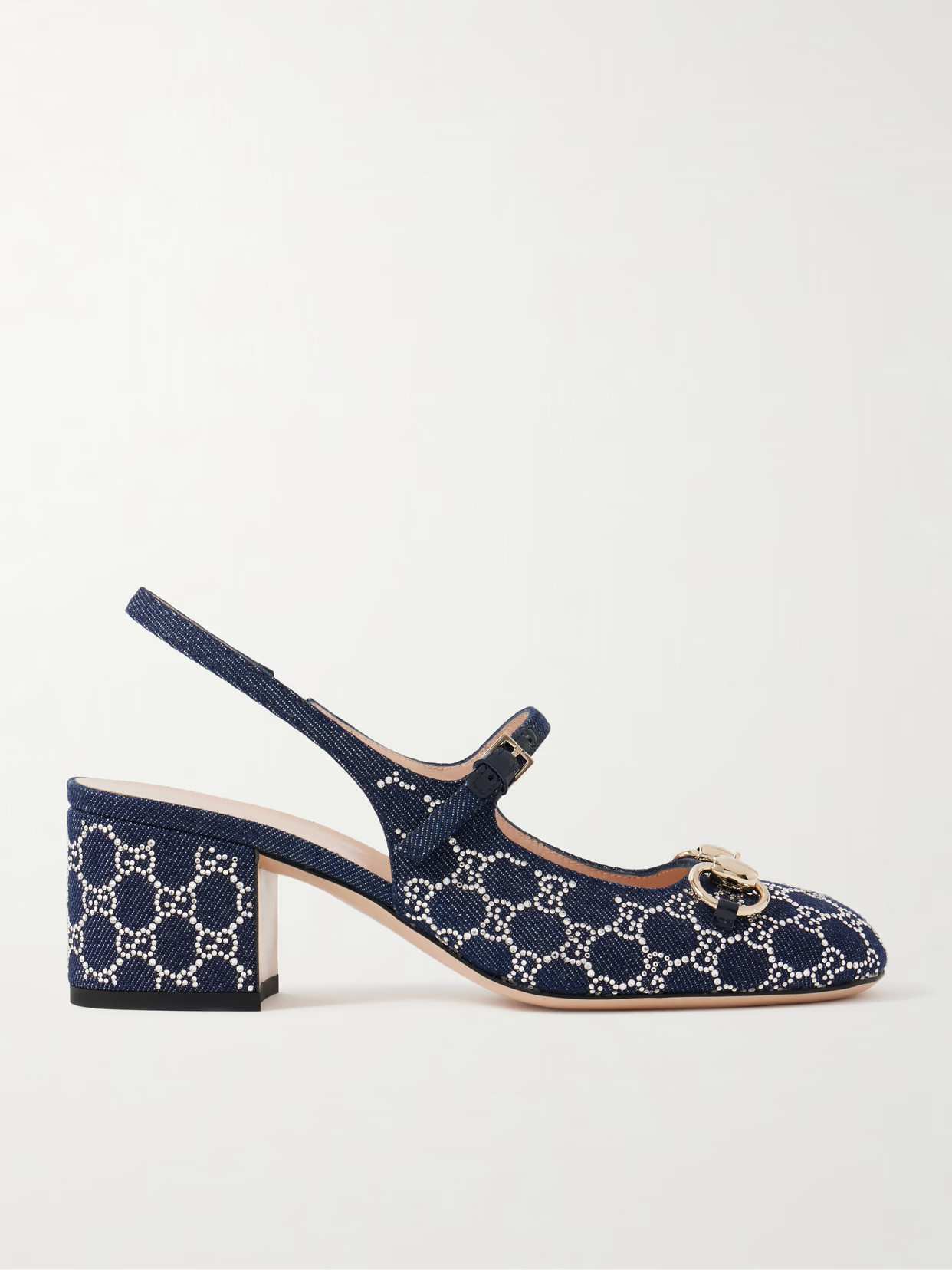 Gucci - Lady Horsebit-detailed Crystal-embellished Denim Mary Jane Pumps - Blue | NET-A-PORTER (US)