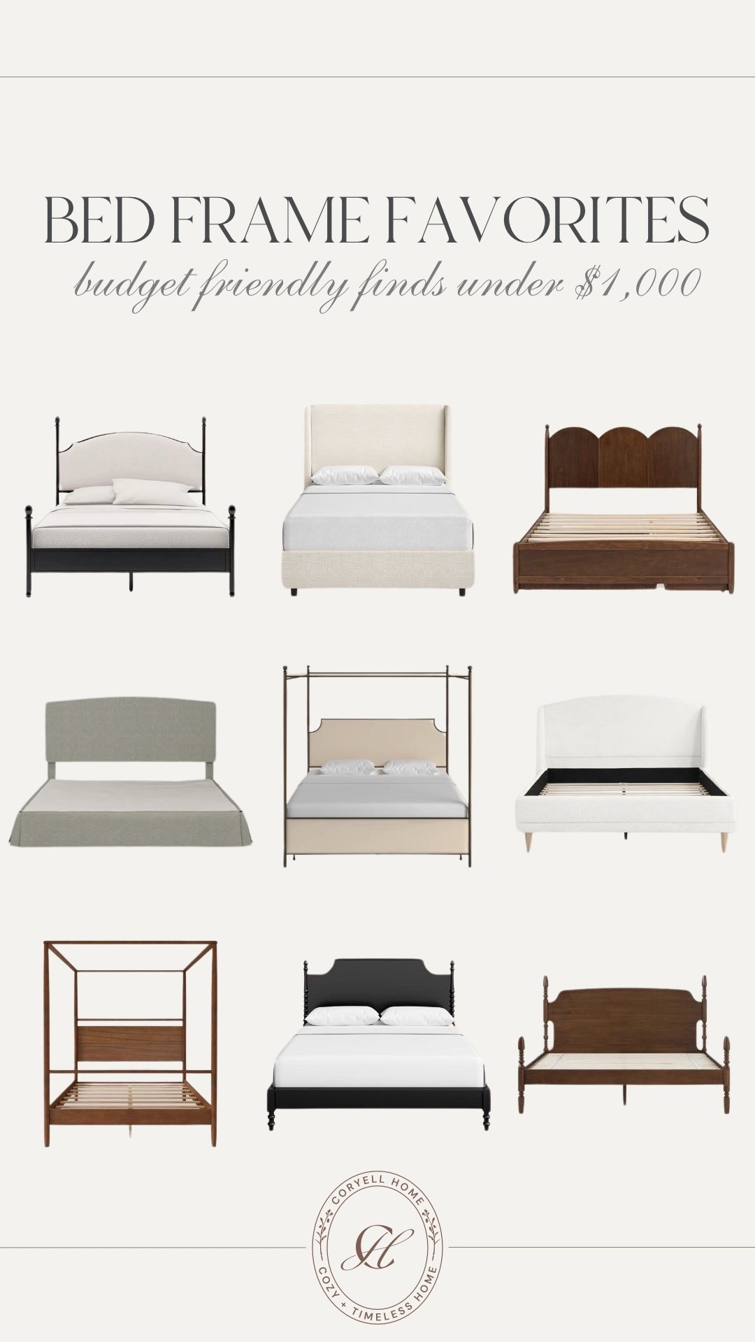 Elevating your bedroom space with a beautiful bed frame doesn't have to be overly expensive. All of these favorites are under $1,000, with most of them being around $500. Beautiful, warm, textured, and neutral. 

#LTKStyleTip #LTKHome