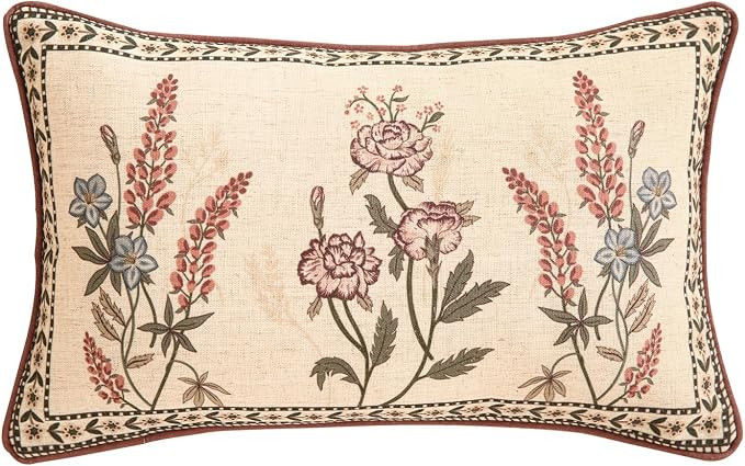 Design Linen Vintage Throw Pillow Covers 12"x20", Rectangle Cushion Covers with Red Purple Flower... | Amazon (US)