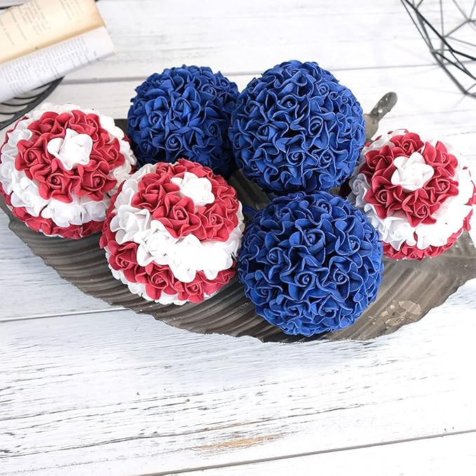 6Pcs 3.5inch Red White Blue Decor Balls Flower Balls American Flag Day American National Day 4th ... | Amazon (US)