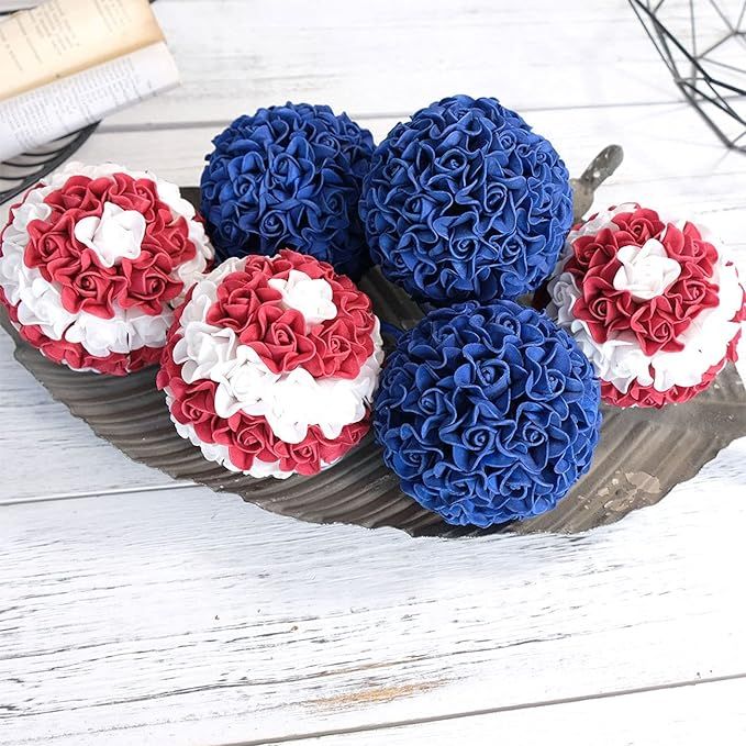 6Pcs 3.5inch Red White Blue Decor Balls Flower Balls American Flag Day American National Day 4th ... | Amazon (US)