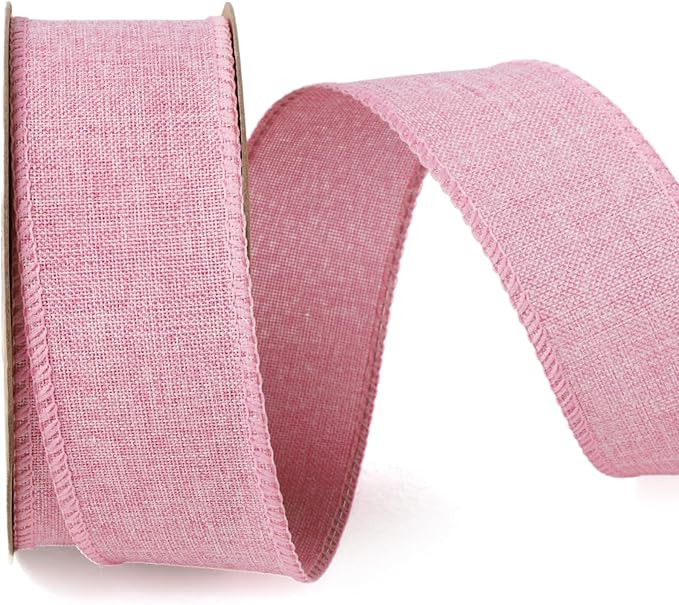 LaRibbons Pink Linen Wired Ribbon, 1 1/2 Inch x 12 Yard Continuous, Burlap Wired Ribbon for Sprin... | Amazon (US)