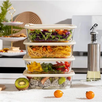 Glass Food Storage Containers With Glass Lids, Microwave Safe Food Container Set, Airtight Food Container Set, Leakproof, 100% Plastic Free, 4 Pack, ( | Wayfair North America