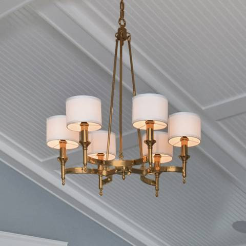 Maxim Fairmont 30" Wide White Shade Aged Brass Chandelier - #4Y265 | Lamps Plus | Lamps Plus