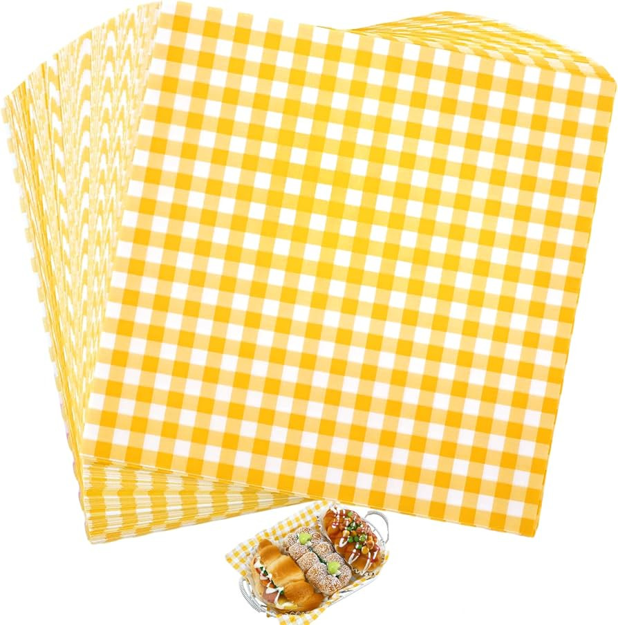 200 Pcs Yellow Checkered Deli Paper, 7x7 Inch Food Wrapping Sheets - Grease Resistant Basket Line... | Amazon (US)