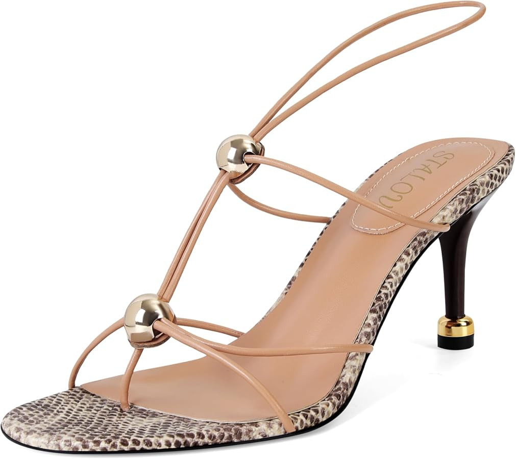 STALOV Strappy Heels for Women Round Open Toe Slingback Sandals Thong Flip Flop Comfortable Party... | Amazon (US)