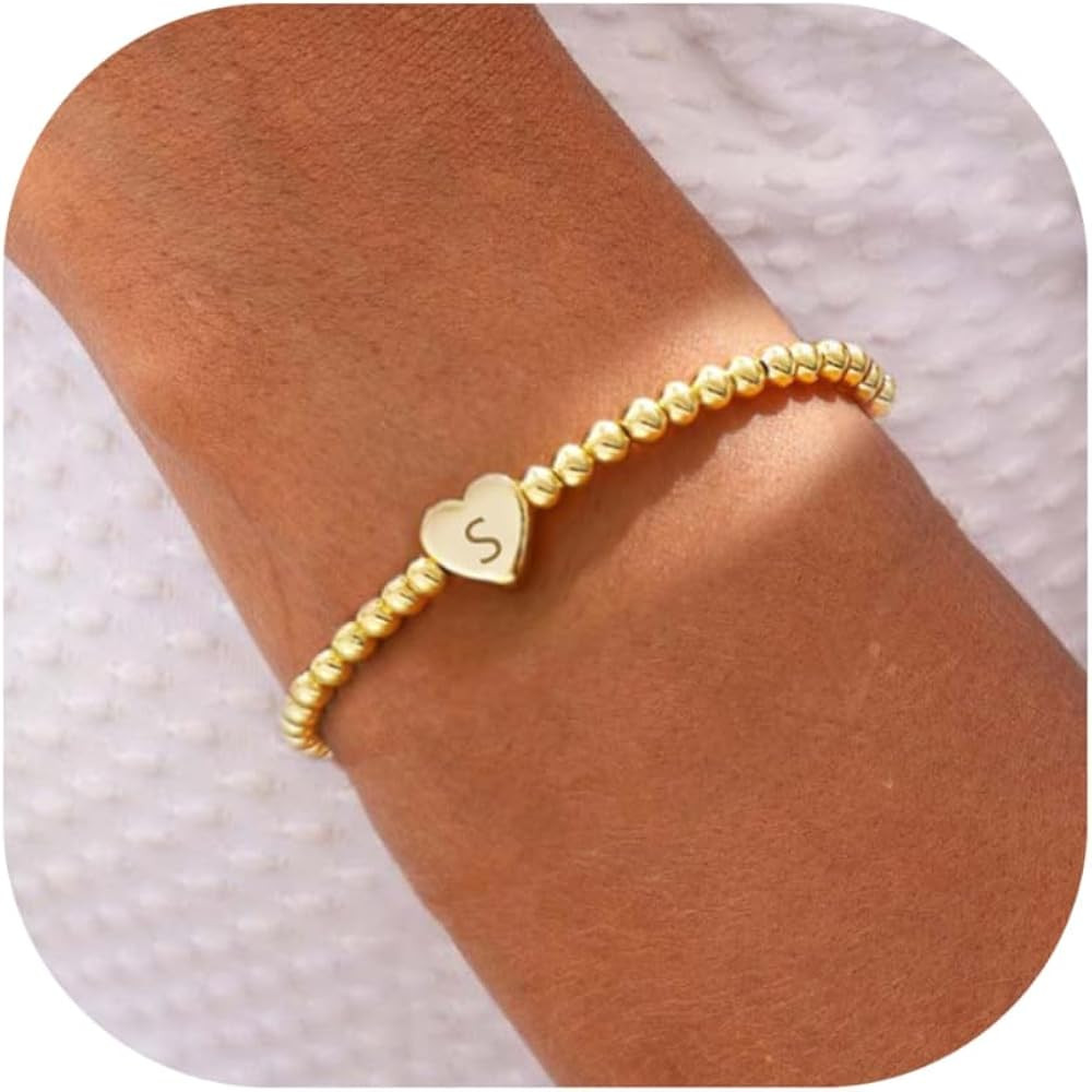 Easter Basket Stuffers - Beaded Bracelets for Women Dainty Beaded Heart Initial Bracelets Letter ... | Amazon (US)
