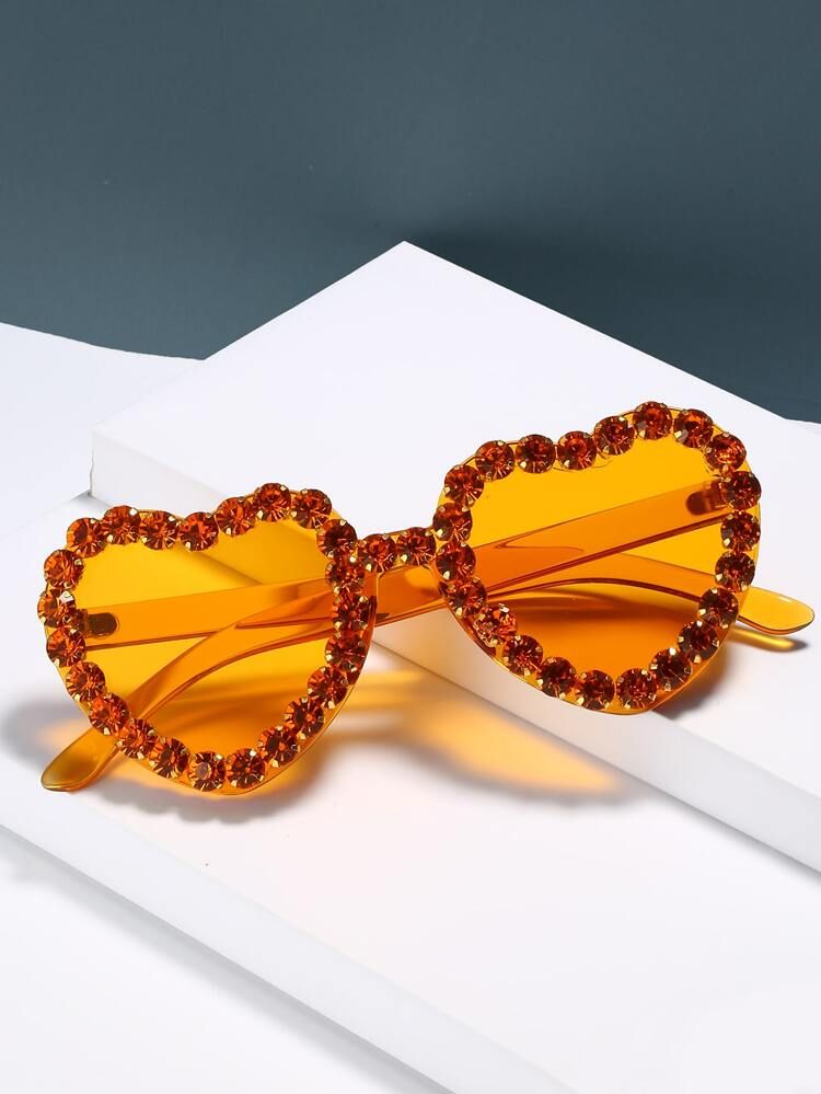 Rhinestone Decor Heart Frame Fashion Glasses | SHEIN