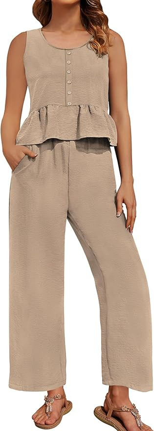 Zelolica Women's Summer 2 Piece Sets Sleeveless, Womens Two Piece Outfits Round Neck Tank Crop To... | Amazon (US)