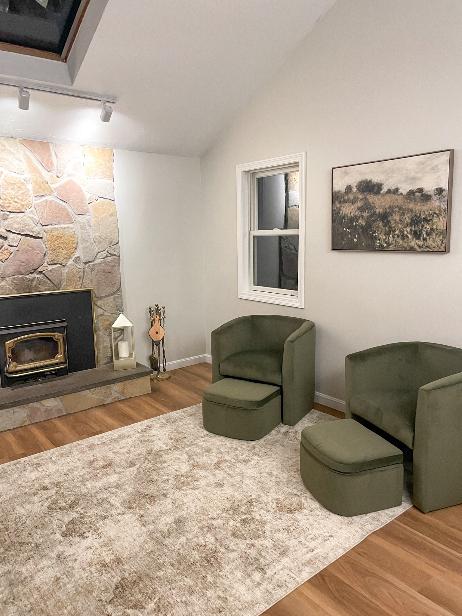 Living room decor find! Green club chairs with ottoman from Wayfair! The canvas is from Hobby Lobby but I linked similar ones. I also love this rug from Amazon! This will be my cozy fireplace room this winter! 

#LTKHome