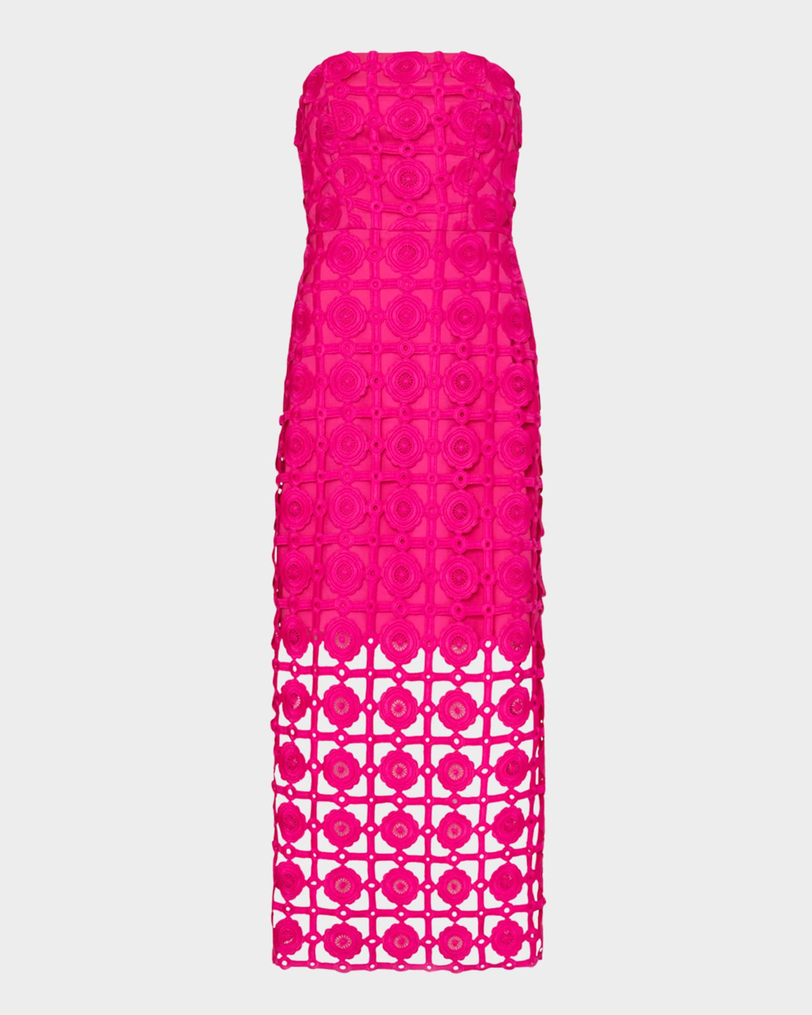 Kait Strapless Tile Lace Midi Dress | Neiman Marcus
