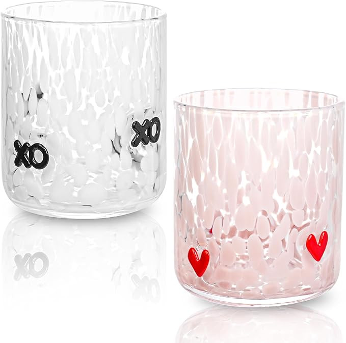 2 Pcs Valentine's Day Icon Glass Cups Set - 14 oz Heart Themed Icon Juice Glass Double Old Fashio... | Amazon (US)