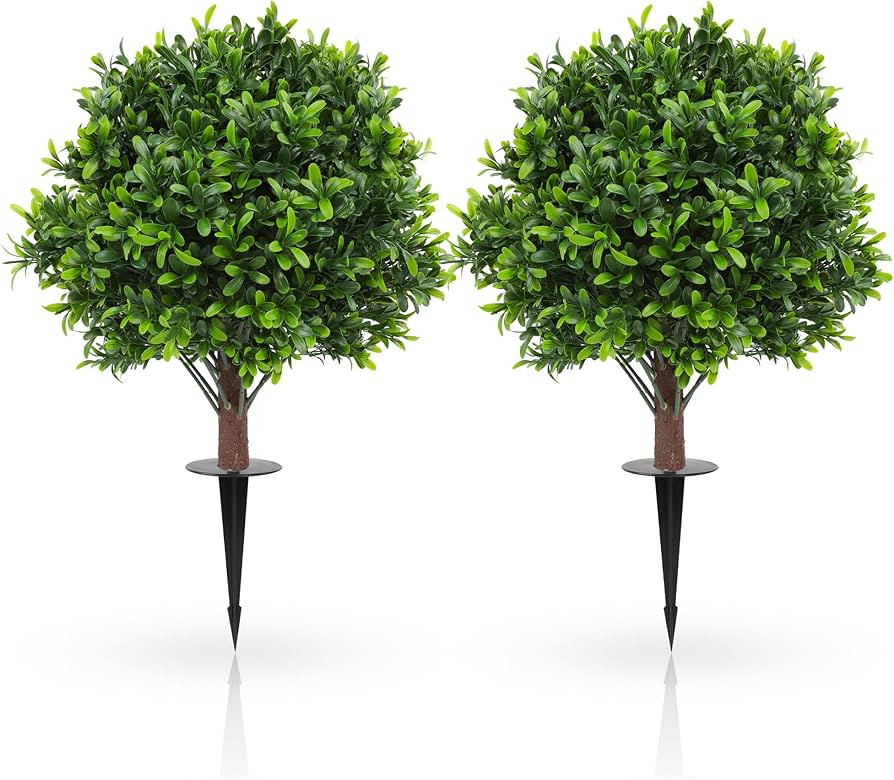 JTING' CHOISIR Set of 2 Artificial Boxwood Topiary Ball Trees with Ground Spike, 26 Inches UV Res... | Amazon (US)