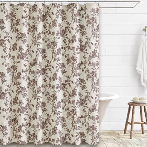 Extra Long Brown Shower Curtain Floral Cotton Linen Cottagecore Shower Curtain for Bathroom 84" L... | Amazon (US)