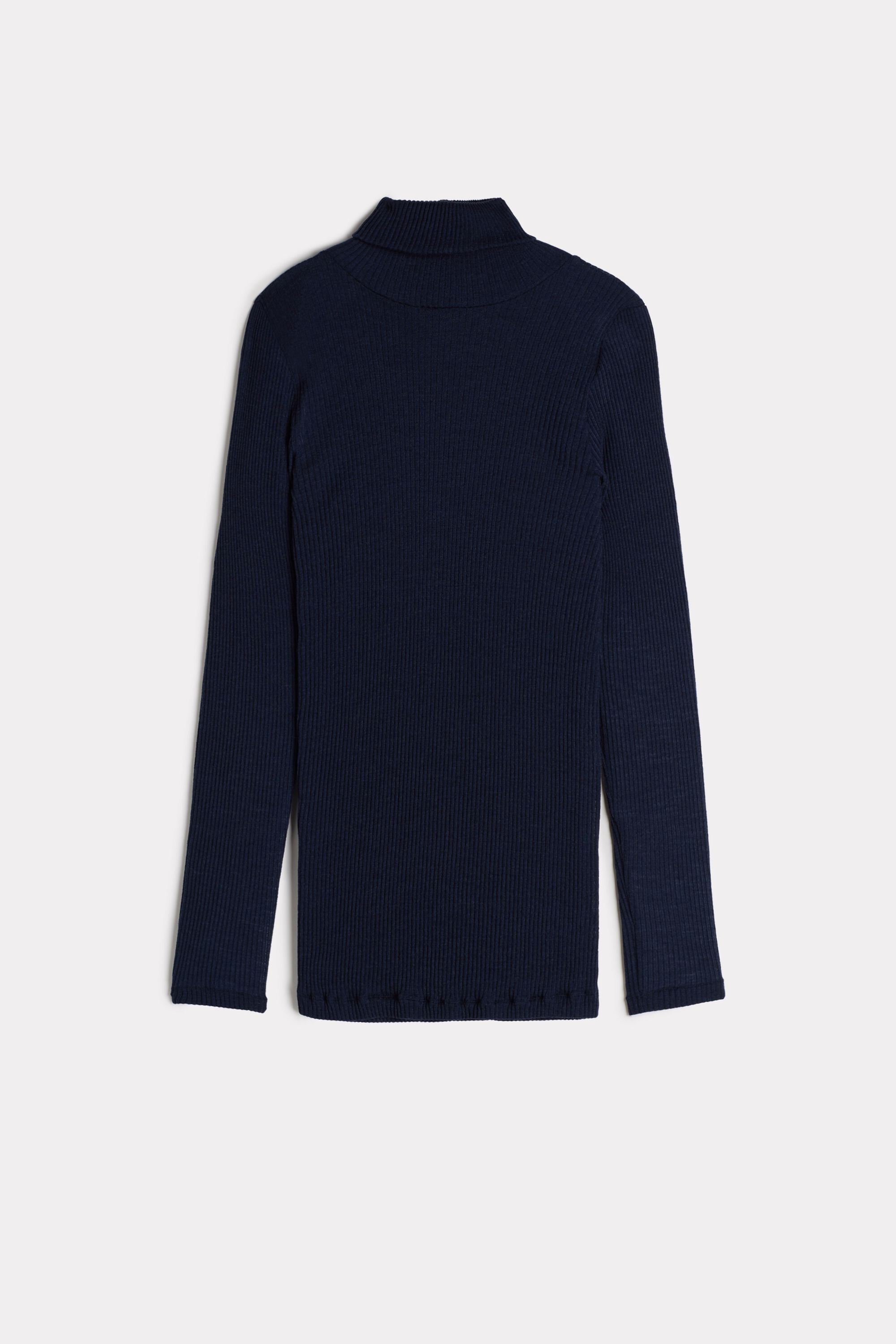Long-sleeve High-Neck Tubular Top in Wool and Silk | Intimissimi (US)