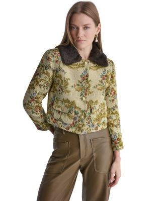 Bcbg Women's Tapestry Faux-Fur-Collar 3/4-Sleeve Jacket - Gilded Ecru | Macy's