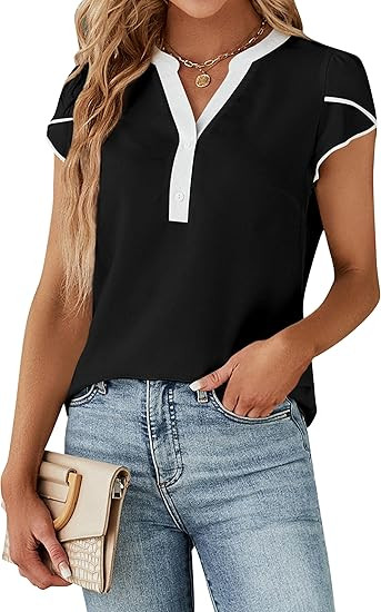 Blooming Jelly Women's Dressy Casual Tops Business Work Blouses White Button Down Shirts Cap Slee... | Amazon (US)