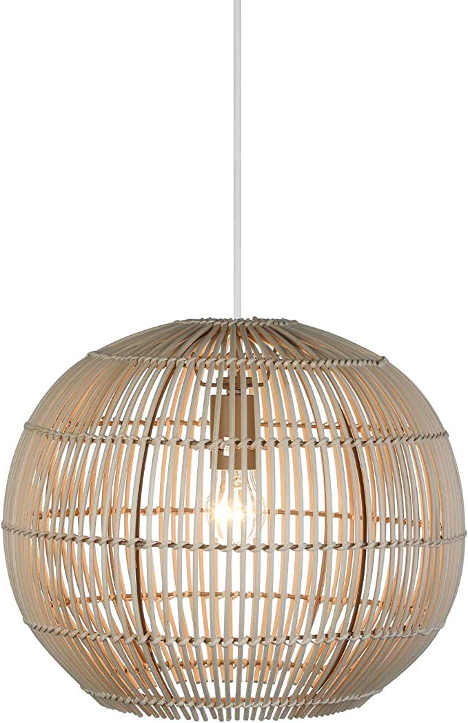 Rattan Pendant Lamp - Hand Woven Linear Chandelier, Basket Light Fixture, 15.7W x 15.7"D x 13.4"H... | Amazon (US)