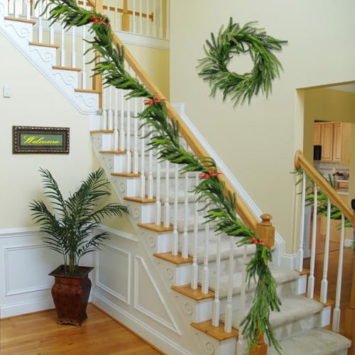 VDKIDKT 15FT Christmas Norfolk Pine Garland, Real Touch Pine Garland, Lifelike Foliage Christmas Greenery Garland for Home Decor Fireplace | Amazon (US)