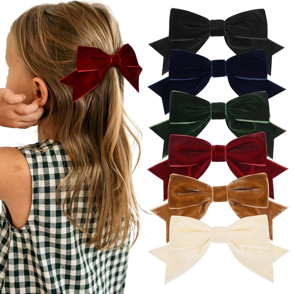 6PCS Velvet Hair Bows Hair Ribbon Clips Big Fall Alligator Clips Hair Accessories for Women Girls... | Amazon (US)