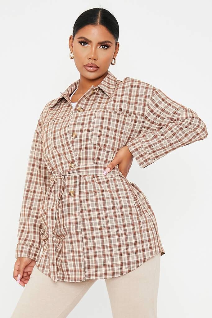 Stone Check Button Down Waist Tie Shacket | ISAWITFIRST