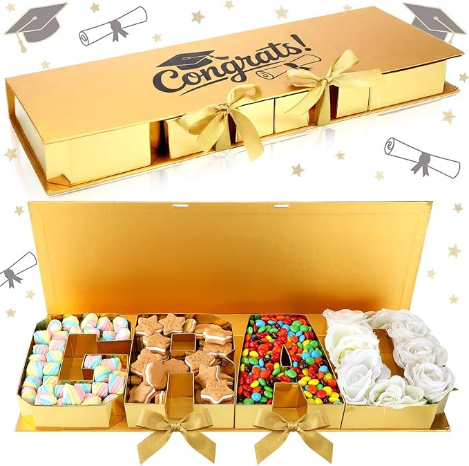 Gueevin Graduation Gift Box 2026, Grad Letter Shaped Fillable Cardboard Box 22"x7.5"x2" DIY Gradu... | Amazon (US)