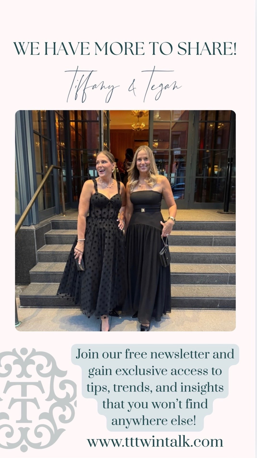 An easy way to always stay in touch.  Screen shoot this and then copy and paste it. Xo

https://delightful-bird-72730.myflodesk.com/tandttwintalkemaillist


#LTKOver40