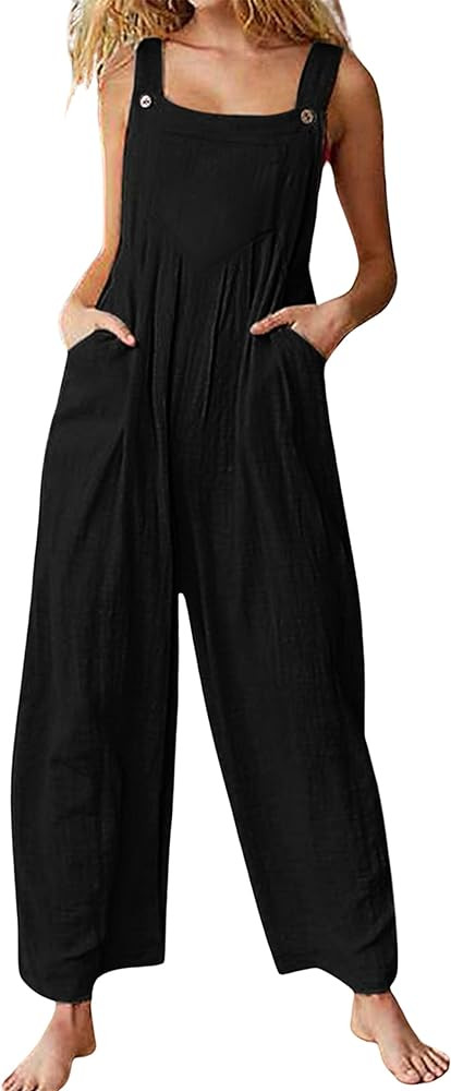 Himosyber Women's Patchwork Dual Pocket Jumpsuit Loose Floral Print Bohemian Wide Leg Bib Overall | Amazon (US)