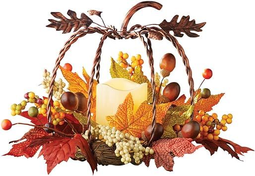 Collections Etc Rustic Metal Pumpkin & Candle Fall Autumn Floral Centerpiece Thanksgiving Table D... | Amazon (US)