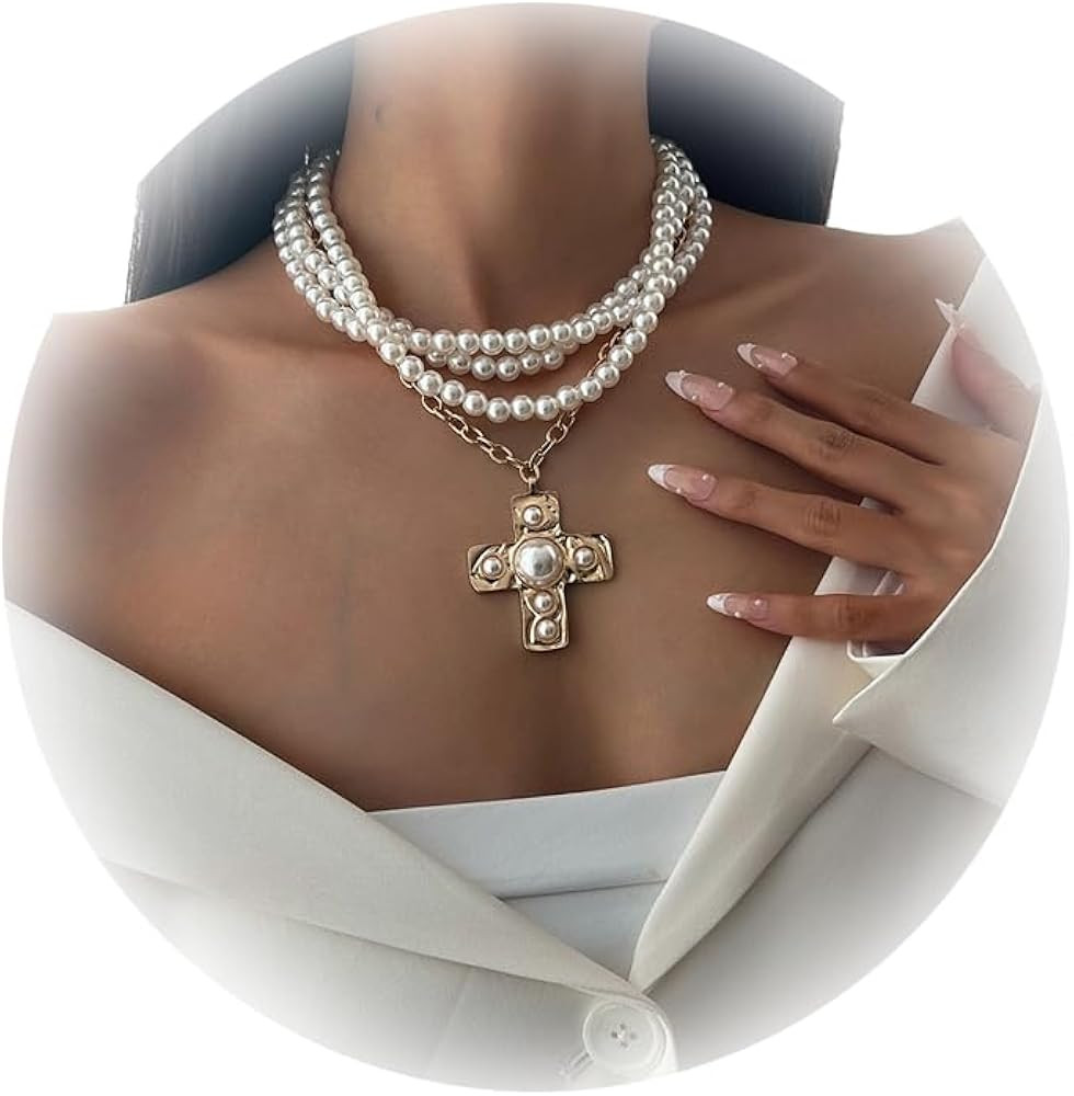Sexy Pearl Beaded Choker Necklace Summer Cross Clavicle Necklace Festival Bridal Wedding Pearl Bo... | Amazon (US)
