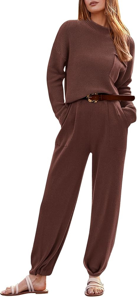 PRETTYGARDEN Women's Fall 2 Piece Sweater Set Casual Pullover Top High Waisted Sweatpants Tracksuit  | Amazon (US)